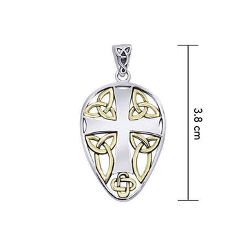 Celtic Knotwork Cross Shield Gold Accent Silver Pendant MPD990 - Jewelry